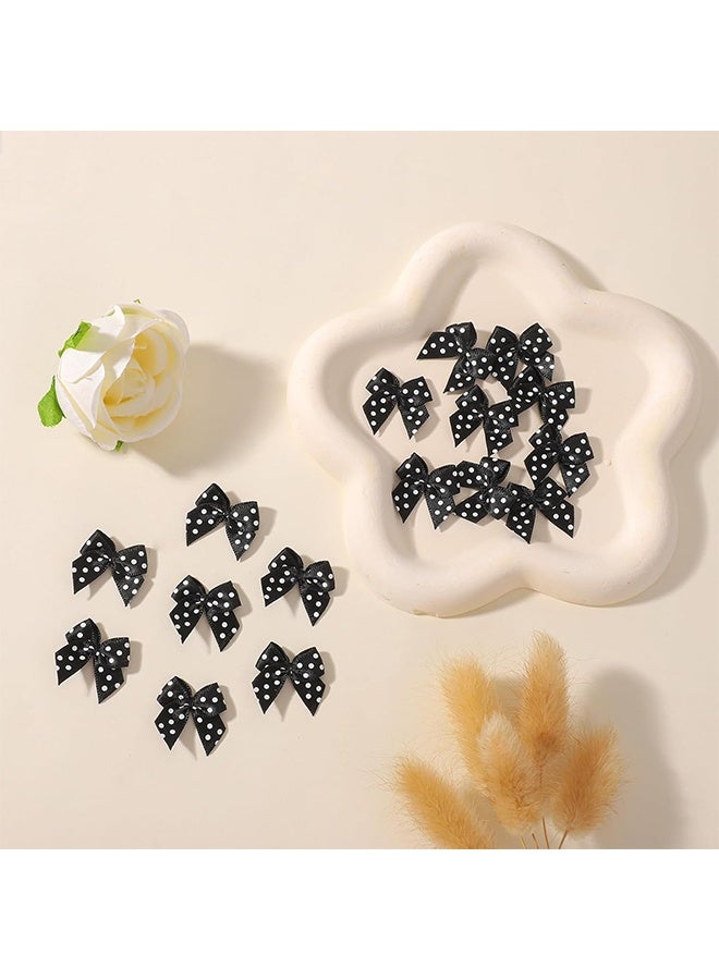 30Pcs 1" Mini Satin Ribbon Bows, Small Tiny Black Polka Dot Bows for Crafts, Handmade DIY Sewing, Wedding Birthday Baby Shower Party Gift Wrapping Boxes, Scrapbooking Decorations - Image 2